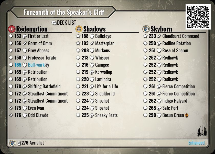 A deck with 4 copies of Redhawk has been found!
                
Fonzenith of the Speaker’s Cliff

keyforgegame.com/deck-details/c…

#keyforge #collectorworm