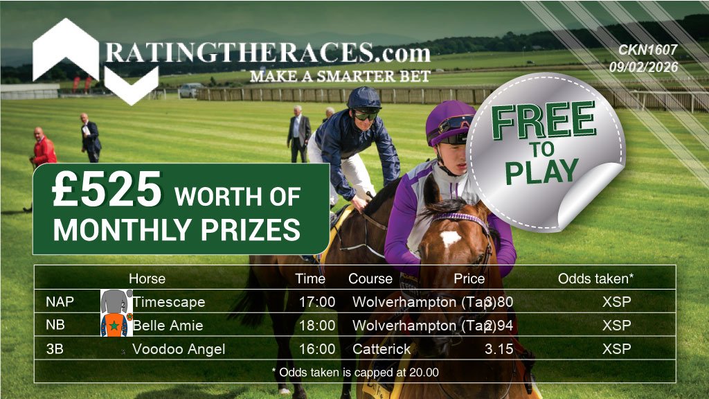 My selections for the <a href="/RatingTheRaces/">RatingTheRaces</a> NAP Comp are in!

Timescape @ 17:00
Belle Amie @ 18:00
Voodoo Angel @ 16:00

FREE ENTRY. WIN PRIZES

#RTRNaps

Enter here: bit.ly/RTRTodaysRaces