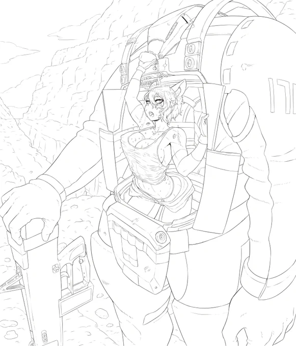 She's just taking a little break 💦 (comm WIP lineart) 