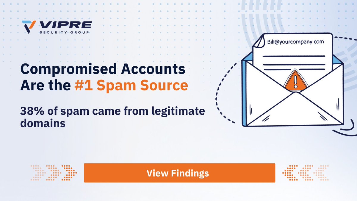 VIPRESecurity's tweet photo. Spam is coming from real accounts. That makes it harder to spot. In Q4 2025, compromised email accounts  were the top spam source - with many tied to trusted platforms like Microsoft. 

Full report:  https://t.co/JYdncGVggO

#VIPRE #EmailProtection #Q42025Report https://t.co/rMBPJav4Pw