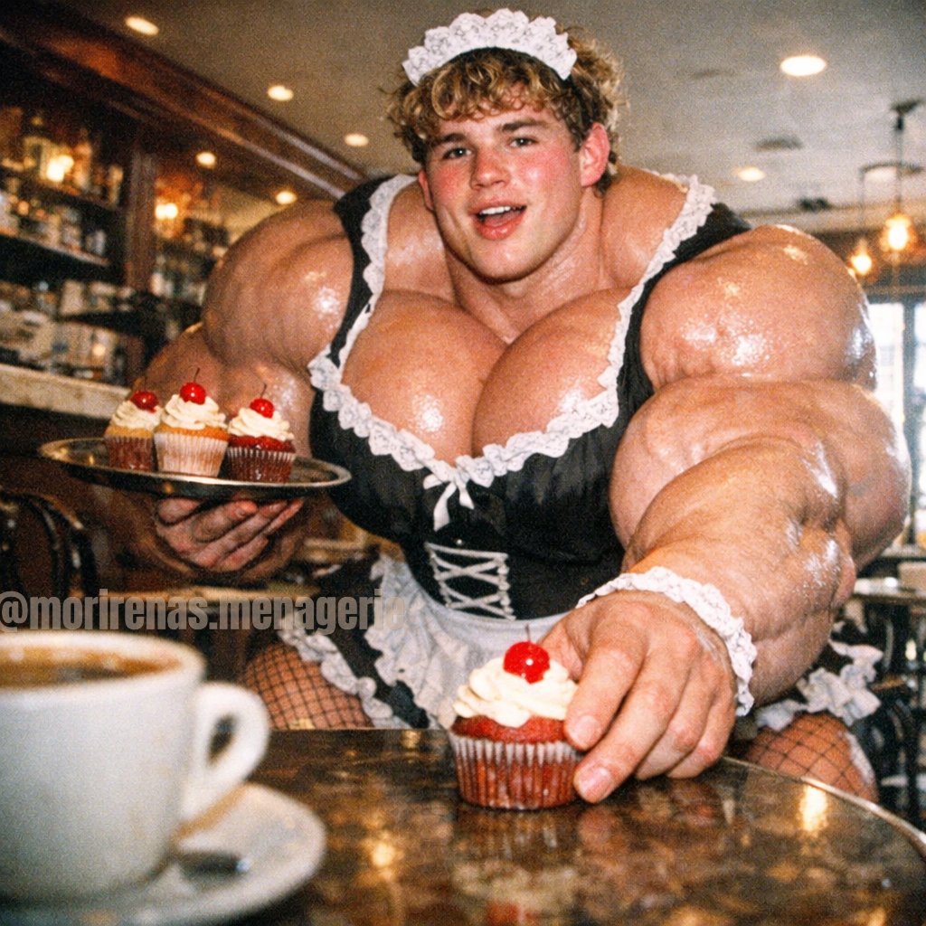 There's this quaint little French cafe round the corner from where I work where they have the cutest waiters.

#coffeeteaorme #maidcafe #waiter #cupcake #muscle #bigboy