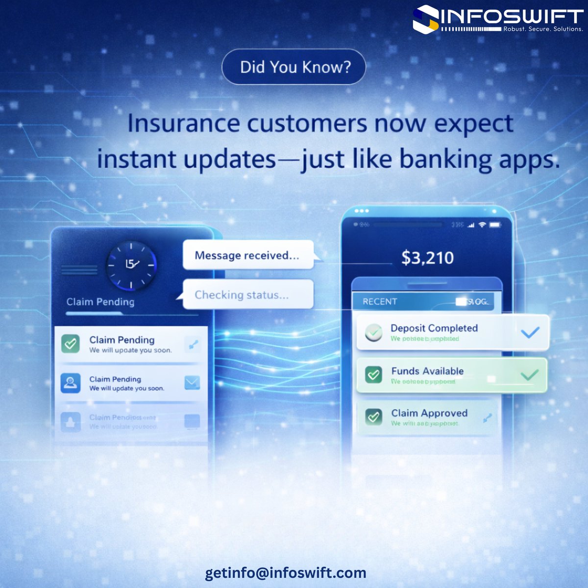 Infoswiftcs's tweet image. Insurance customers don’t want to wait they expect instant updates, just like banking apps.
From real-time claim status to faster approvals and payouts, modern insurance experiences are built on speed, transparency, and trust.
📩 DM Us: getinfo@infoswift.com

#InsurTechSolutions