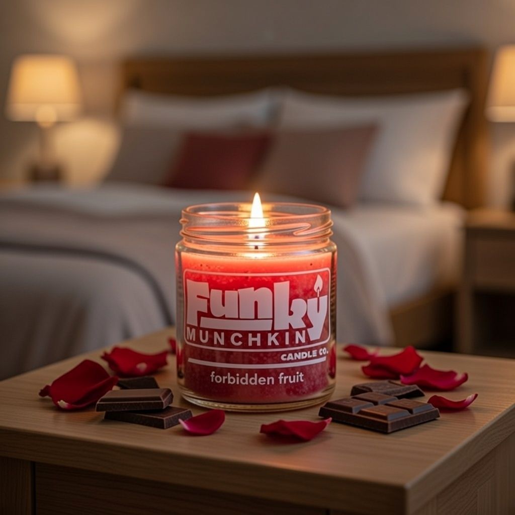 FunkyMunchkin's tweet photo. Valentine's got you in a rut? Our Forbidden Fruit candle says, "Hold my champagne." Pomegranate and strawberry notes in clean palm wax – because boring smells are the real forbidden fruit. Turn your home into temptation central. https://t.co/g6jUr7AFER https://t.co/fbXW4Y0A6T