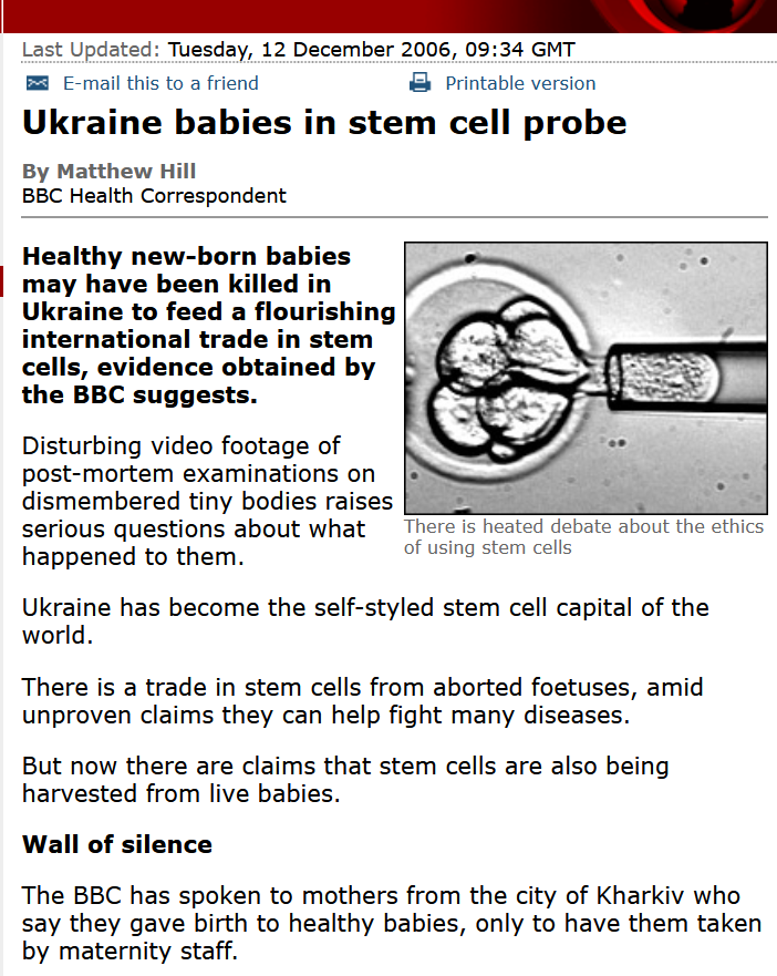 FringeViews's tweet image. What is being revealed by the Epstein files has been known for decades.
BBC from 20 yrs ago - Ukraine hospitals stealing babies - aiming to become the 'stem cell capital' of the world.
My heart &amp;amp; soul can barely stand to see how slow people are to wake up.