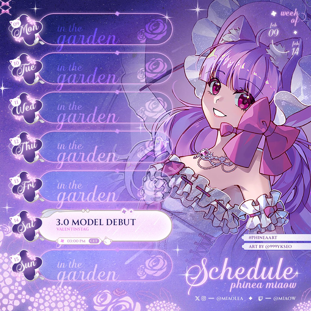 Streamplan 
09.02.-15.02

Die Woche Offline,  spontane Streams möglich -> WoW Dungeons oder sowas

und drückt die Daumen das die Woche alles fertig bekomme AHHHH, denn ich plane am 

Samstag, 14.Februar
15:00 Uhr

mein 3.0 Model Debut!  🌹