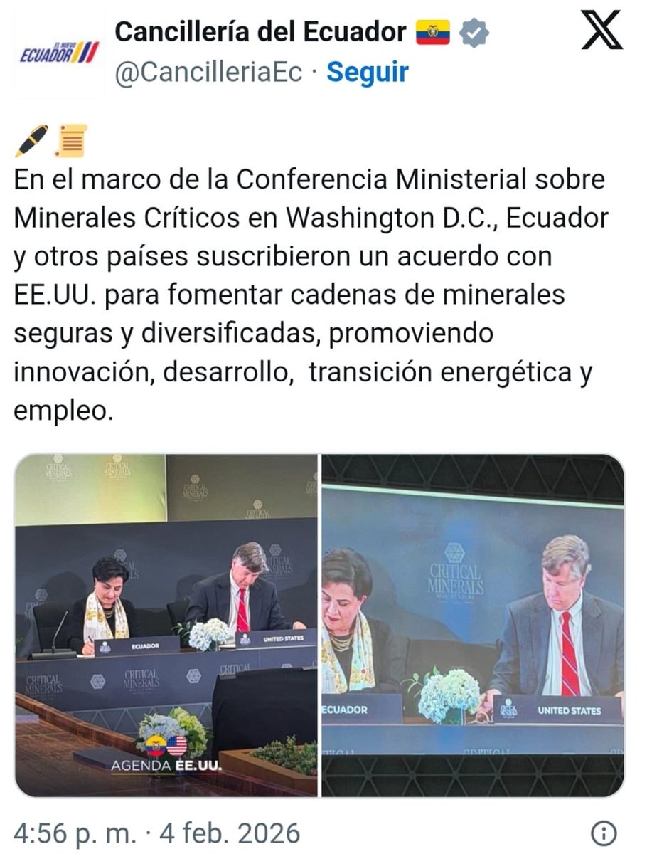 OrlandoPerezEC's tweet image. ‼️La entrega de tierras raras está en marcha‼️ Todo esto bajo el eufemismo de “fomentar cadena de minerales seguras 😵‍💫