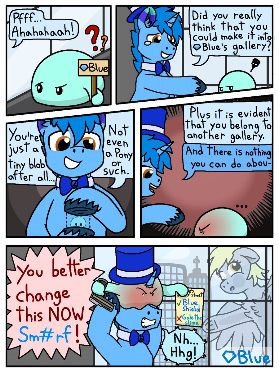 jacques003r's tweet photo. Here lemme drop a comic about that one slime OC I own. Gale really wants to be part of my gallery, but things are complicated when it comes to what’s allowed in.
I thus sent BlueShield to have a talk with him about this. It sure went well, right? Right?… https://t.co/4TmEhFkmag