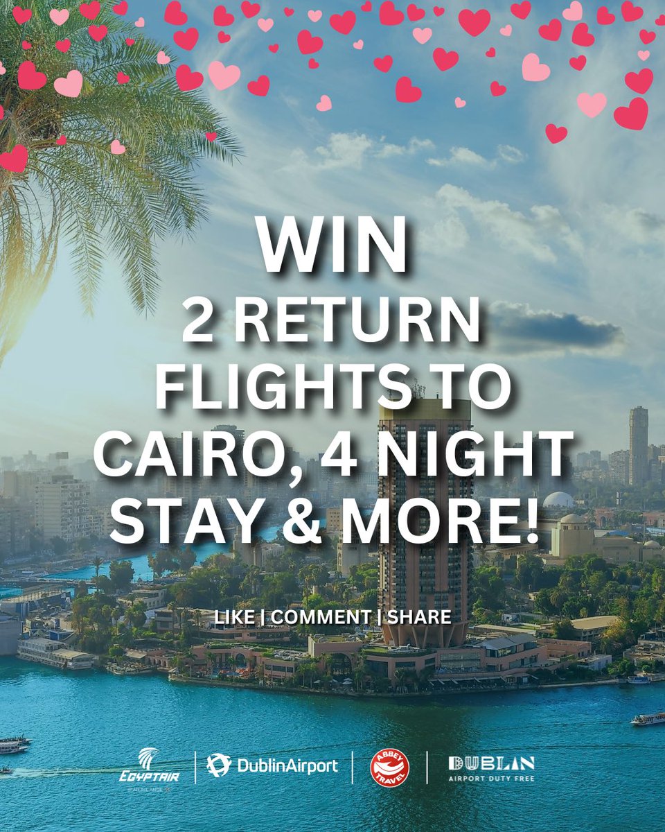 WIN a Valentine’s getaway to Cairo 💘✈️
Flights, 4 nights hotel, museum entry and €200 Duty Free voucher.

👉 How to enter:
1️⃣ Like this post
2️⃣ Comment a ❤️
✨ Repost for an extra chance to win