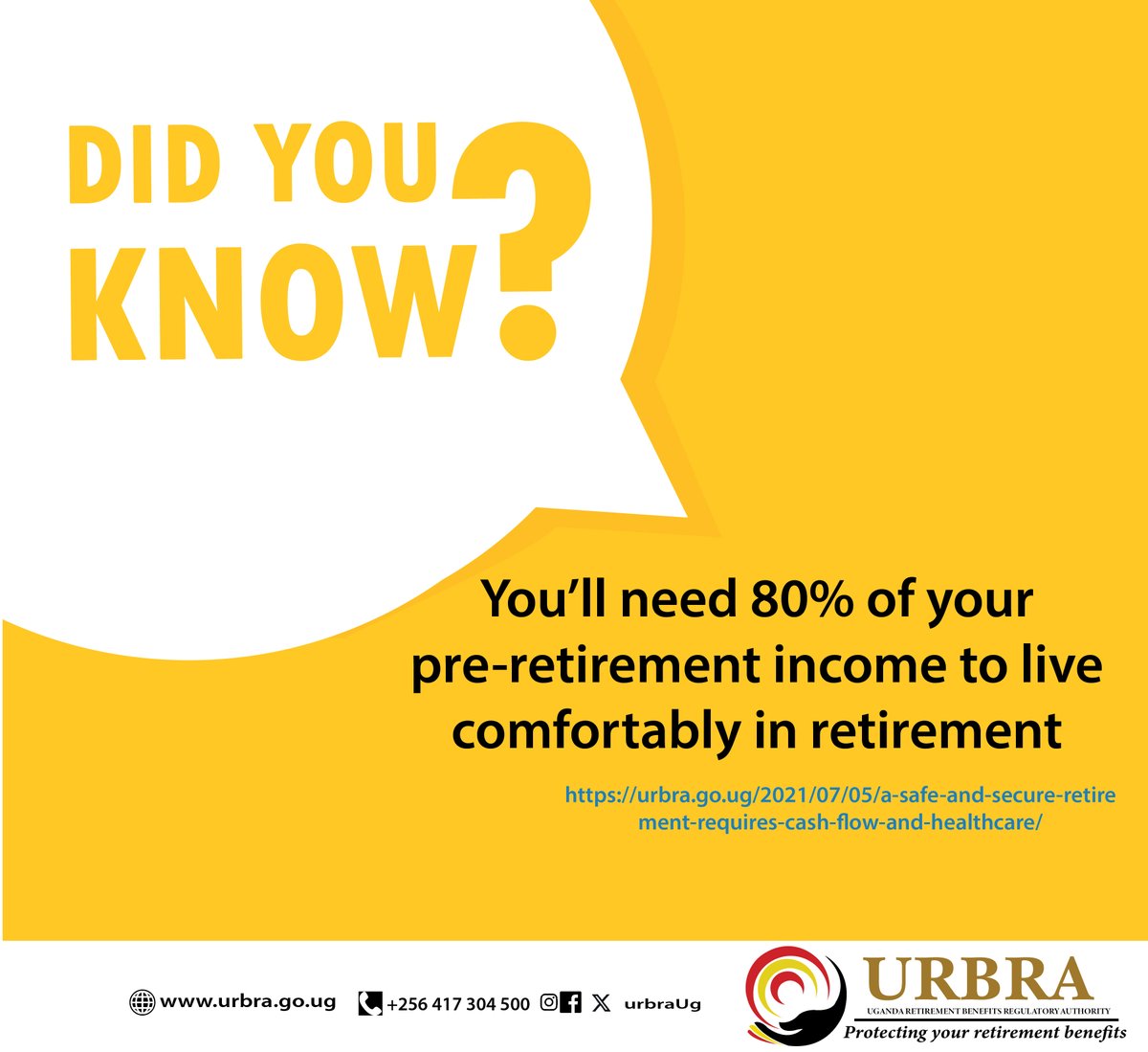 urbraUg's tweet image. To ensure you have enough, save as soon as you start earning.
save with a Retirement Benefits Scheme licensed by URBRA to secure your retirement.    visit:urbra.go.ug/details-of-sch……     #dignifiedretirement 
#zabbulife 
#startearly