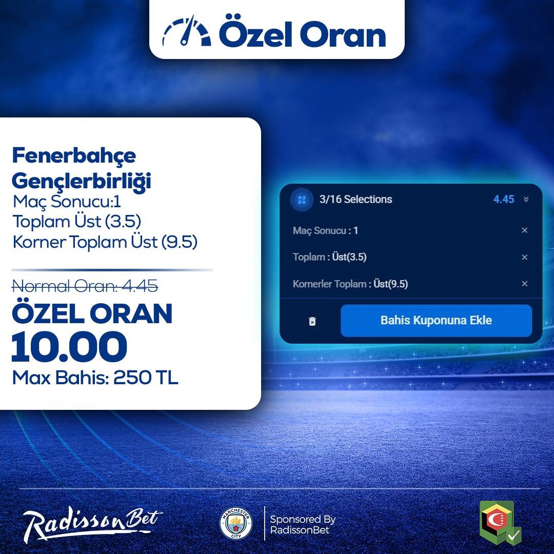 xradissonbet's tweet photo. 📣Radisson Paylaşıyor – ÖZEL ORAN📣

💵  Max Bahis: 250 TL
📈  Maks. Kazanç: 2.550 TL
✔️  Katılım ÜCRETSİZ!

🎰 Fenerbahçe  -  Gençlerbirliği
🎰 Maç Sonucu 1
🎰 Toplam Üst 3.5 
🎰 Kornerler Toplam Üst 9.5

📉  NormalOran: 4.45
↗️  Özel Oran: 10.00

https://t.co/kcMcYQAmhY https://t.co/Xs4Fvcs8bm