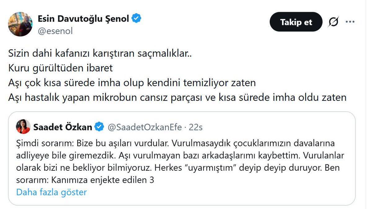 Esin Davutoğlu Şenol, solcuların aydınlanma bilim bok püsür diye götüne takıldığı çakma enfeksiyoncu, korkunç teyze. Bu kadın kadar yalancısı yok gerçekten. Mrna terapisini “hastalık yapan mikrobun cansız parçası” olarak etiketlemekten daha büyük bir dezenformasyon yok.