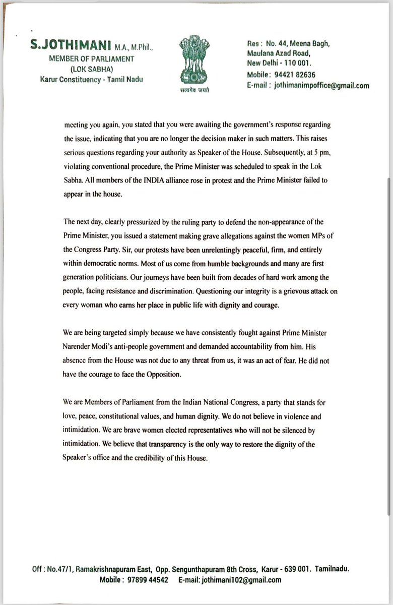 INCOdisha's tweet photo. “Questioning our integrity is a grievous attack on every woman who earns her place in public life with dignity and courage.”

Congress women MPs write to the Lok Sabha Speaker on the baseless allegations against them.👇 https://t.co/qOm2TLG0HW