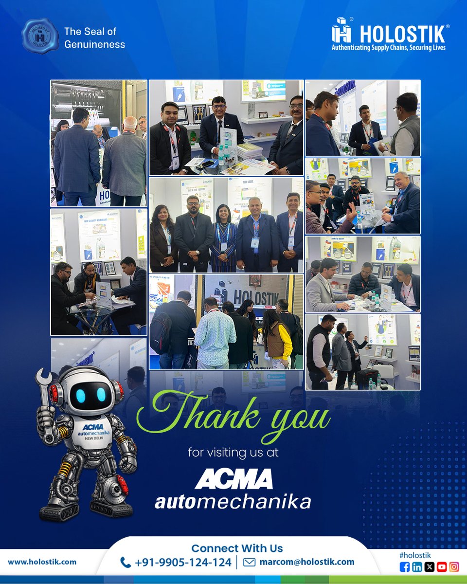 Thank you for visiting Holostik at <a href="/AutomechanikaIn/">ACMA Automechanika</a>  New Delhi 2026.

It was a pleasure engaging with industry leaders, partners, and visitors on how #AntiCounterfeiting, #BrandProtection, and #DigitalTraceability are shaping the future of the #AutomotiveAftermarket.