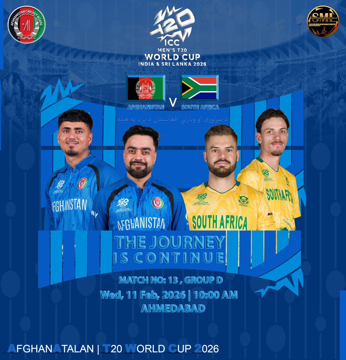 lodinjunior's tweet photo. The T20 World Cup Journey is continuing, Afghanistan taking on team South Africa for their second match of the group D. 
@ACBofficials  @afghcricket @MirwaisAshraf16 @MohammadNabi007 

#afghanatalan | #T20WorldCup2026 #AFGvSA https://t.co/veLbdzehPf