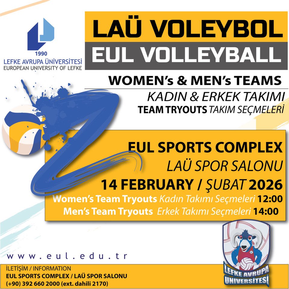#LAÜ #Voleybol Takım Seçmeleri 
#EUL #Volleyball Team Tryouts

#laü #europeanuniversityoflefke #lefkeavrupaüniversitesi #eul #bahar2026 #Spring2026