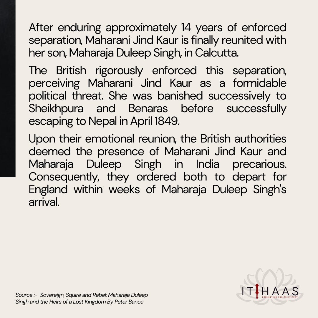 itihaas_th's tweet photo. 11th February, 1861
" TODAY IN SIKH HISTORY "

Maharani Jind Kaur is finally reunited with her son, Maharaja Duleep Singh, in Calcutta.

#TodayInHistory #India #Punjab #History #Sikhs #Kolkata #TheBlackPrince #MaharajaRanjitSingh #MaharaniJinda https://t.co/oz3A2gUkTC