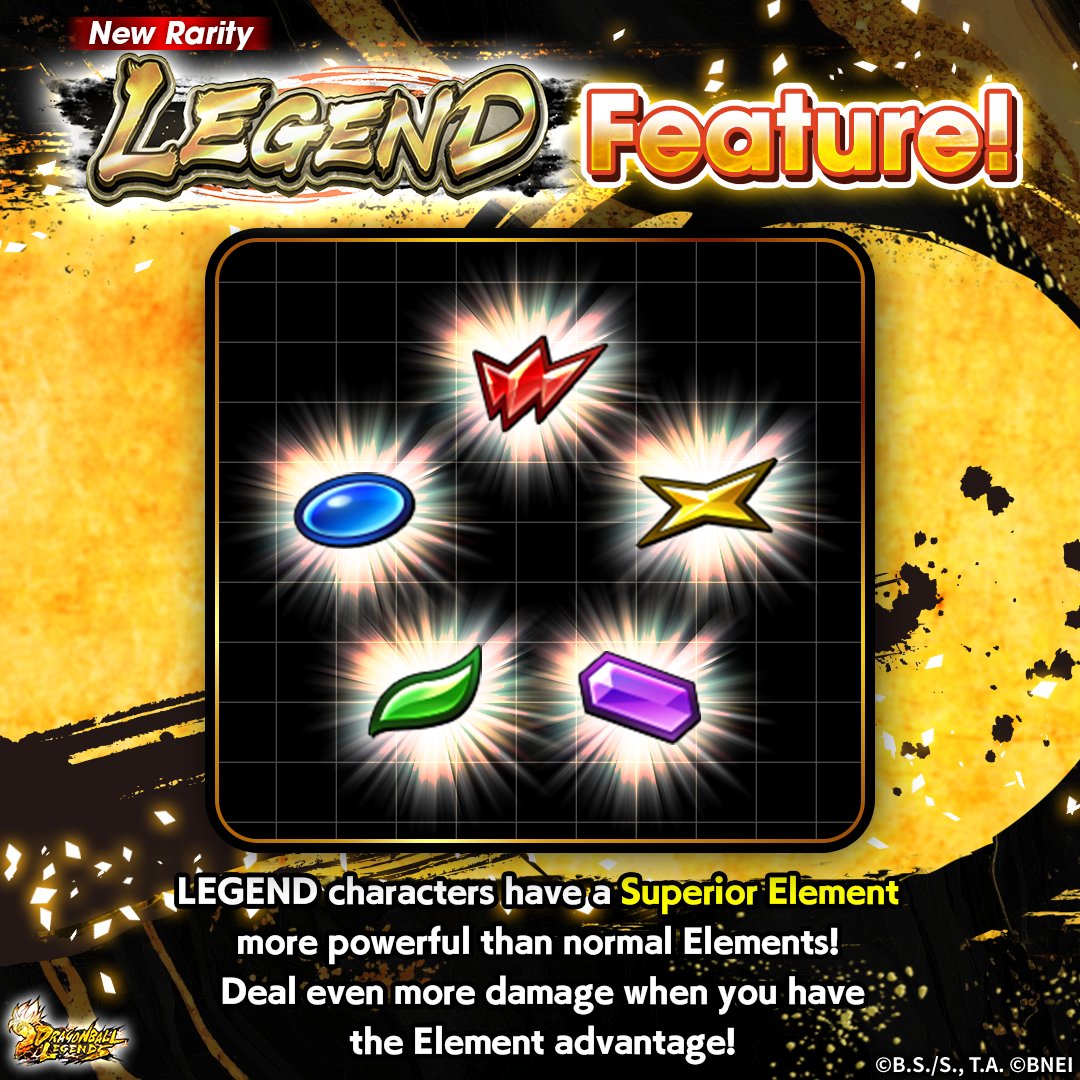 ◥◣New Rarity 𝗟𝗘𝗚𝗘𝗡𝗗 Highlight◢◤

LEGEND characters have a Superior Element!
Deal even more damage with the Element advantage!

#DBLegends
#DragonBall
