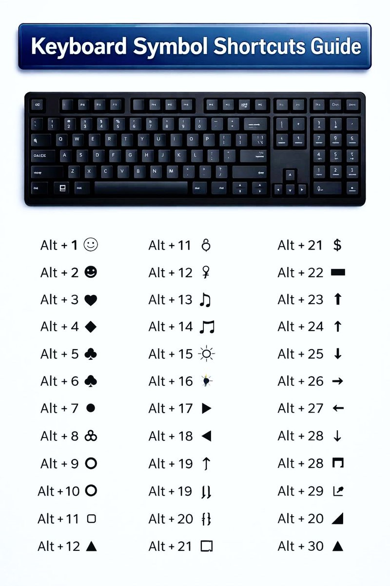Dposts7's tweet image. Keyboard symbol shortcuts guide