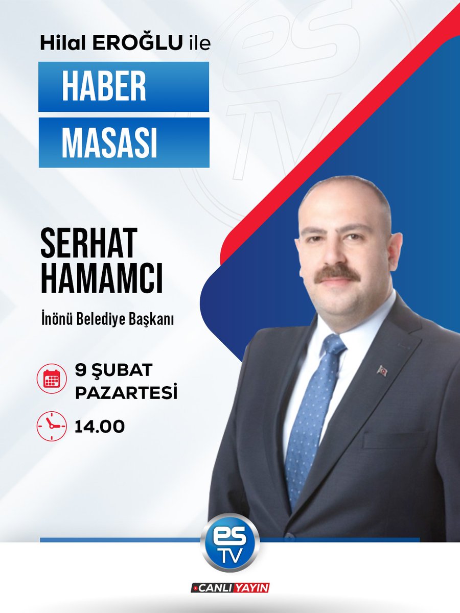 Başkanımız Sn. Serhat HAMAMCI, ES TV’de Saat 14.00'da canlı olarak yayınlanacak olan Haber Masası programında Gazeteci Hilal EROĞLU’nun konuğu oluyor.