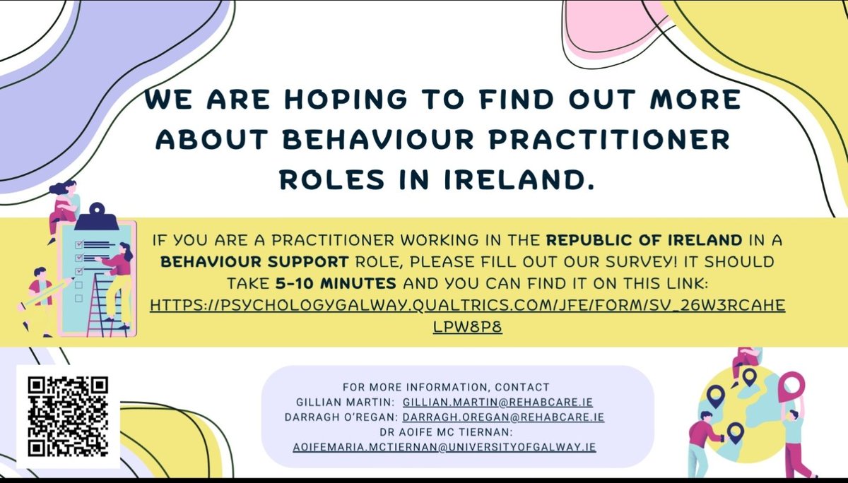 📢 The Irish phase of the Behaviour Practitioners study has just launched! 

If you're a Behaviour Practitioner in Ireland, please take 5 or 10 mins to complete this anonymous survey. 

Also, please feel free to share

psychologygalway.qualtrics.com/jfe/form/SV_26…