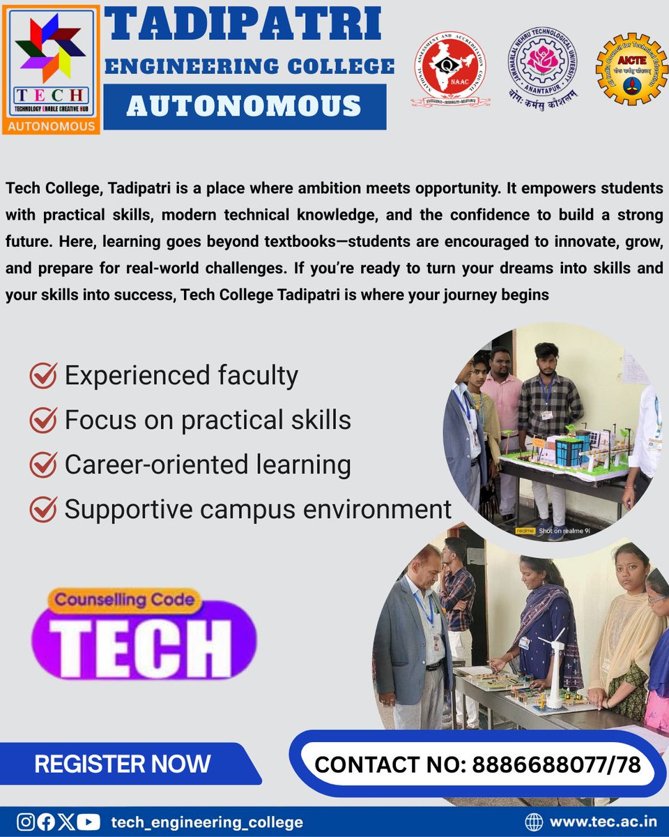 tadipatri_tech's tweet photo. #TadipatriEngineeringCollege
hashtag#EngineeringEducation
hashtag#BTech
hashtag#MTech
hashtag#DiplomaCourses
hashtag#TechnicalEducation
hashtag#EngineeringCollege
hashtag#HigherEducation
hashtag#CareerInEngineering
hashtag#SkillDevelopment
hashtag#FutureEngineers https://t.co/ev6Nme45MY