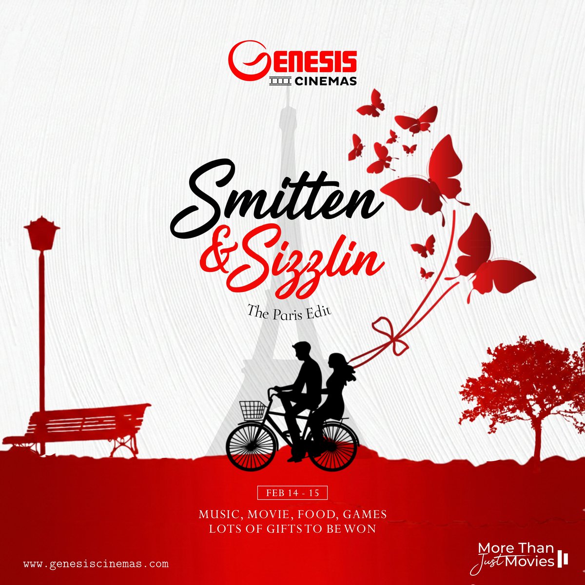genesiscinemas's tweet photo. Fall in love all over again at Genesis Cinemas ❤️
Smitten & Sizzlin’ – The Paris Edit
📅 February 14–15
Movies, vibes, unforgettable Valentine moments, and lots of gifts to be won.
Don't miss out on this Valentine edition.
#valentine
#february14
#viral
#genesiscinemas https://t.co/AuX9Fi8OTQ