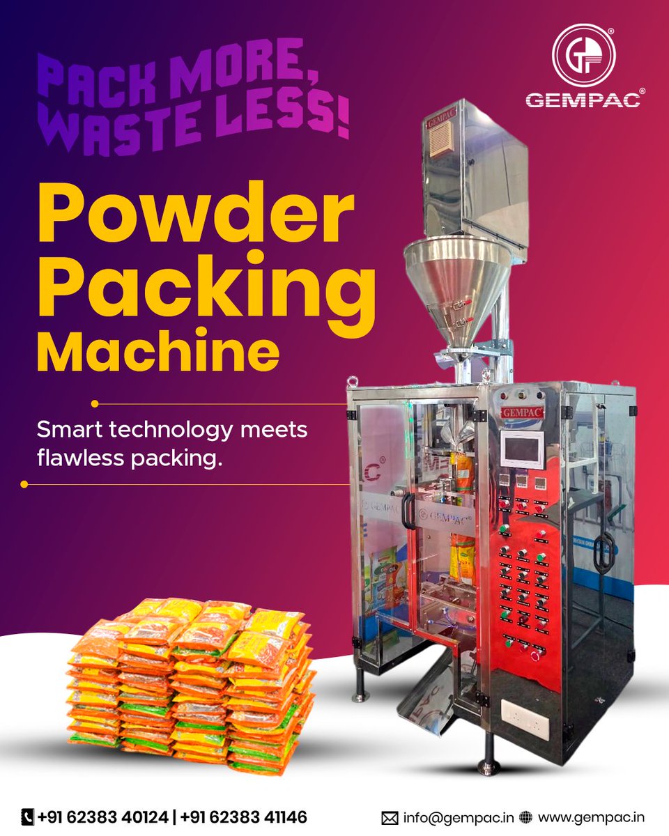 gempacindia's tweet photo. Pack more, waste less with Gempacβs Powder Packing Machines.
For more details contact us.
π https://t.co/RUymddHftz
π§ info@gempac.in
π² +91 6238340124
π² +91 6238341146
π² +91 9847559184
#Gempac #PowderPackaging #PackagingSolutions #PrecisionPacking #PowderFilling https://t.co/J6iwNpV9jQ