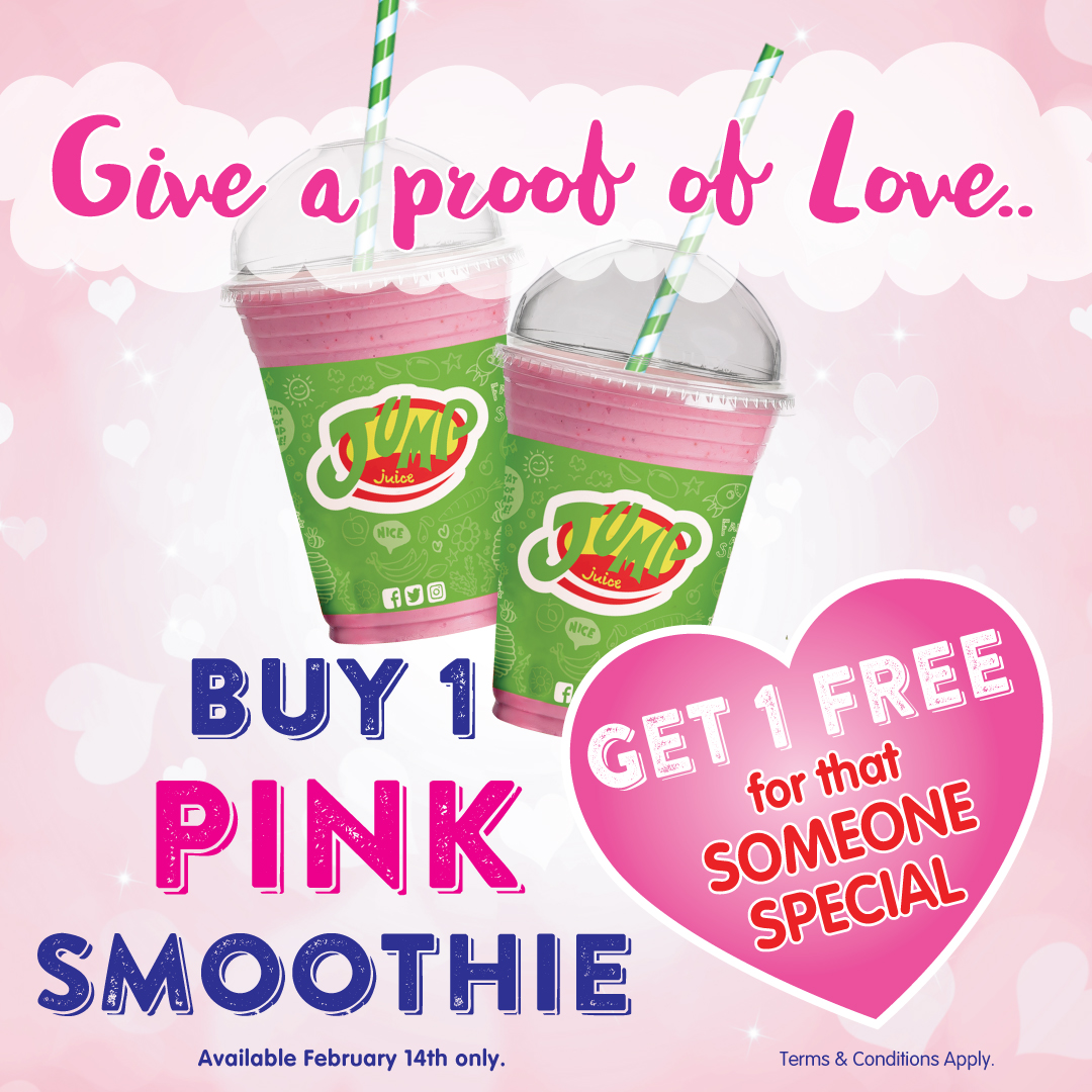 IlacCentre's tweet photo. ❤️Give a proof of Love to that someone special ❤️with this amazing offer from Jump Juice. Buy any of their pink smoothies and get another one for free. Terms &amp; Conditions Apply - see Jump Juice's website. 

#jumpjuice #valentinesoffer #proofoflove #ilaccentre https://t.co/Q7bWWLTjwv