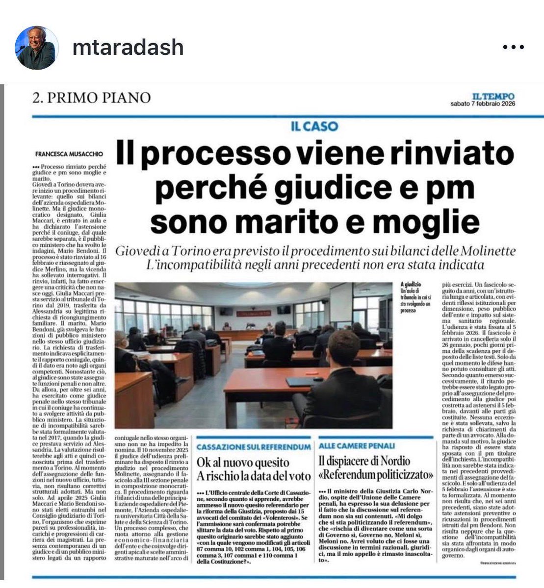 Attenzione: potrebbe essere stata un’occasione perduta per la difesa, dati certi rapporti di coniugio.