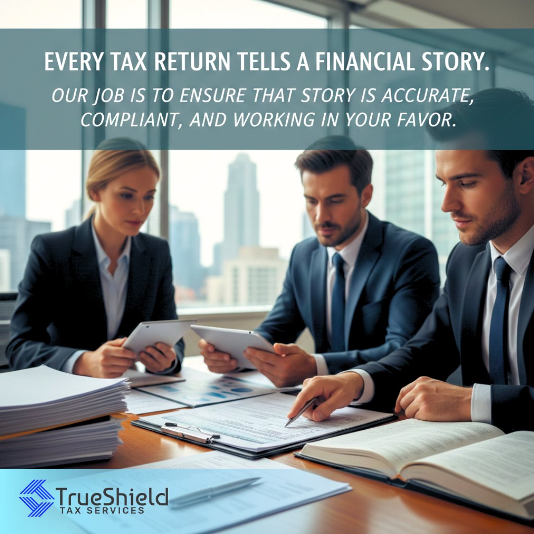 trueshieldtax's tweet photo. Every tax return tells a story—make sure it works for you. We review every income, credit, and deduction, ensure full federal and state compliance, file electronically, and audit after filing. Precision isn’t extra; it’s protection for your future. #TaxAccuracy #SmartFiling https://t.co/WWbyYJuyMH