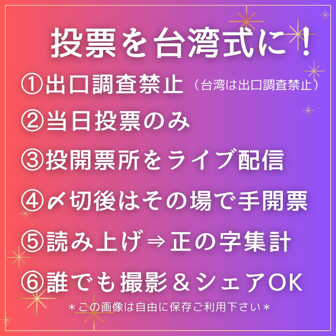 taroinagaki025's tweet photo. 時間ナンボかけても良いから、開票は台湾方式にした方が良くないですか？

スピードより正確さと公正さが大切じゃね⁉️ https://t.co/mAE30xWqkk