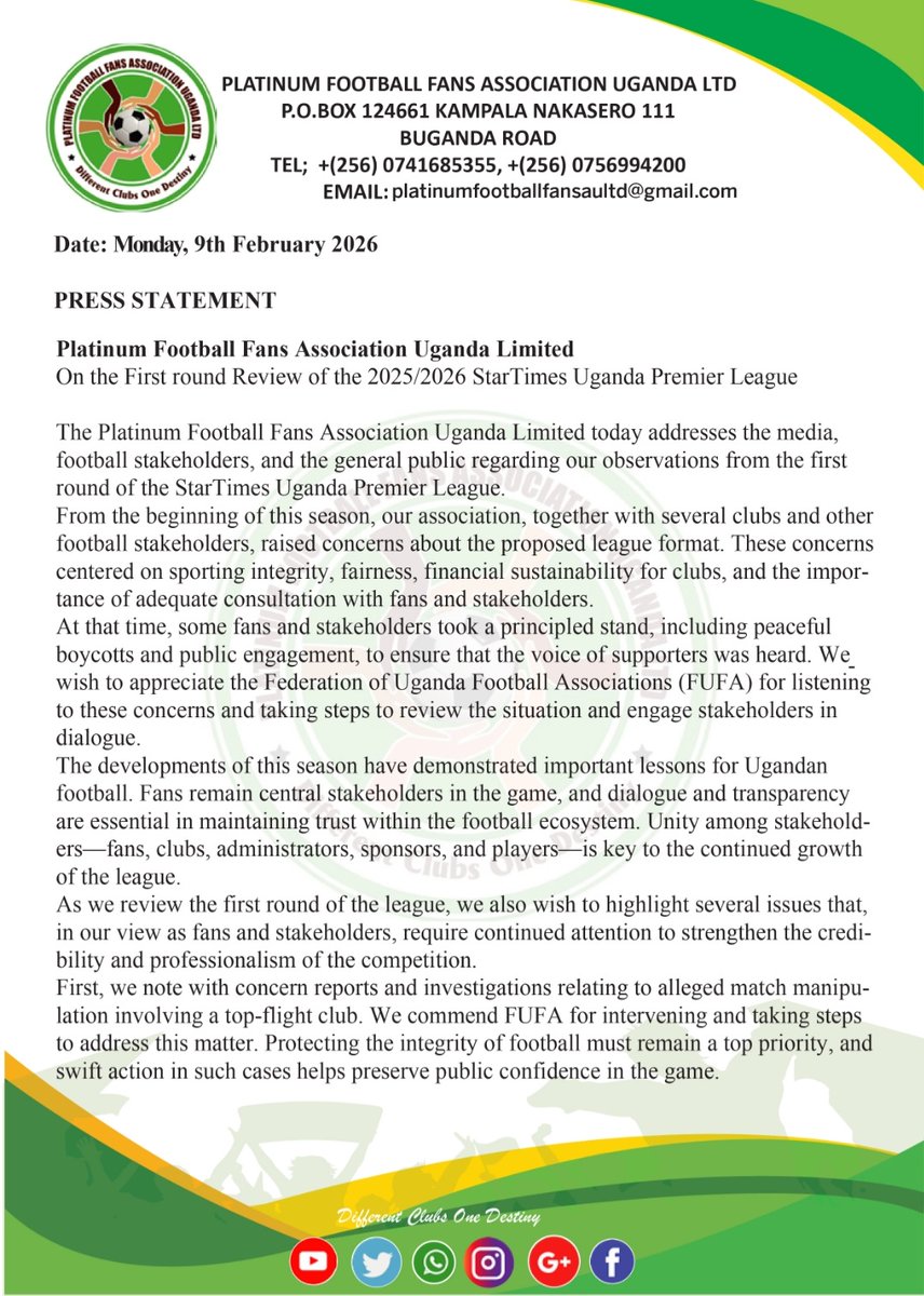 Platinum Football Fans Association Uganda tweet media