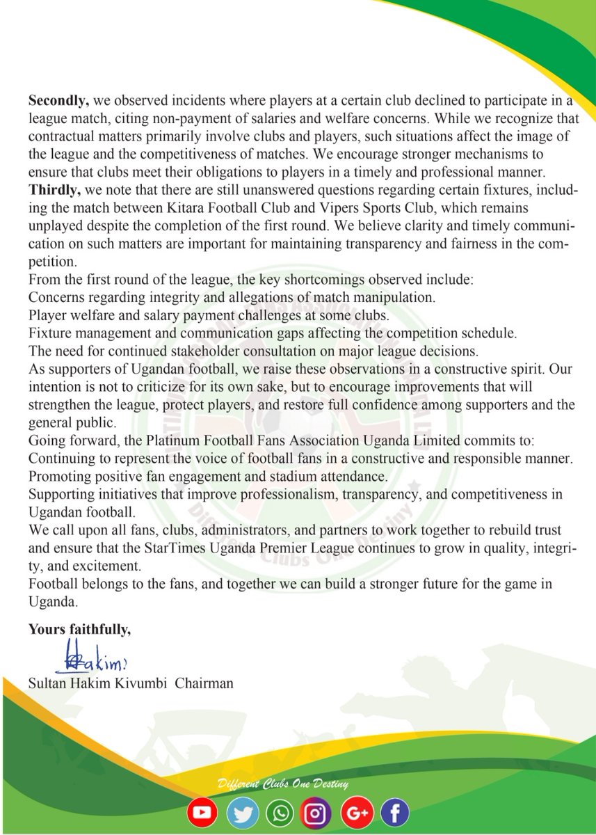 Platinum Football Fans Association Uganda tweet media