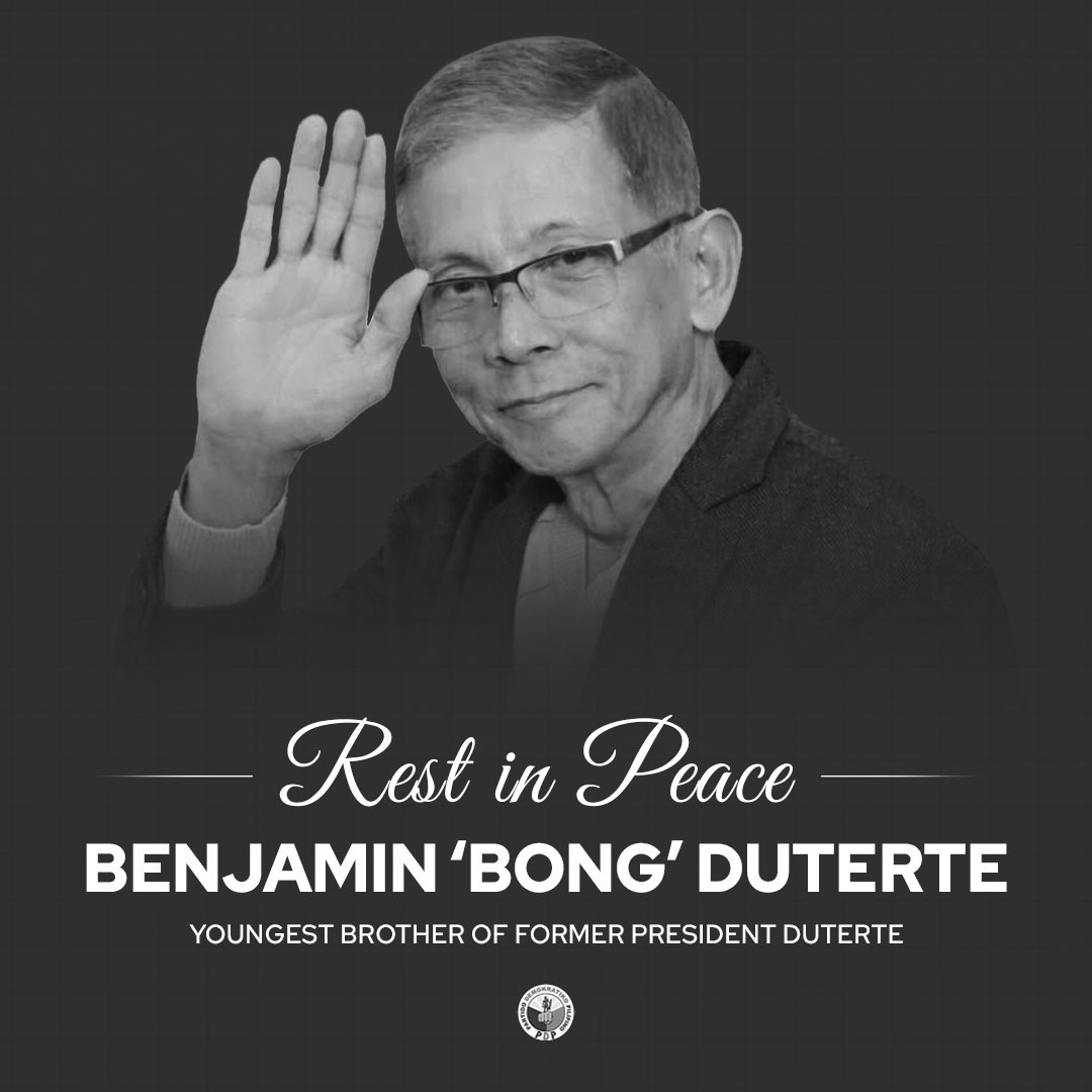 pdplabanph's tweet image. Rest in Peace, Mr. Benjamin 'Bong' Duterte 🕊️

The PDP Laban family extends its deepest sympathies to the Duterte family. We join them in mourning his passing and offer our prayers during this difficult time. 🙏🏽

#PDP #PilipinasDutertePaRin