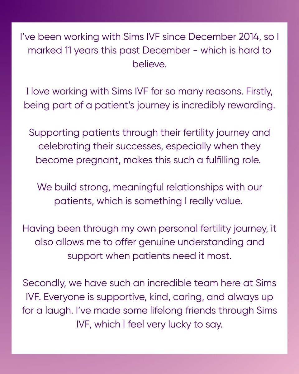 simsivf's tweet image. Staff Appreciation 🙌

Meet Lucy Boyd, our Nurse Manager at Sims IVF Clonskeagh! After 11+ years helping patients, Lucy bravely shared her own infertility journey and welcomed her beautiful daughter in 2025. 🌸

Thank you Lucy for everything you do. 💜

#SimsIVF