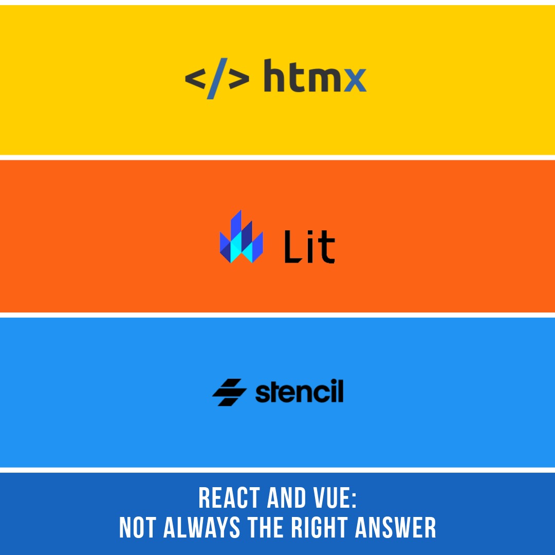 devinterface's tweet photo. #react and #vue are not always the right answer.

For many projects, solutions such as #HTMX, #lit, or #stencil allow you to reduce #javascript, simplify architecture, and improve performance.

Less framework, more efficiency. Sometimes that's all you need.

#devinterface https://t.co/UcZmWeQDIg