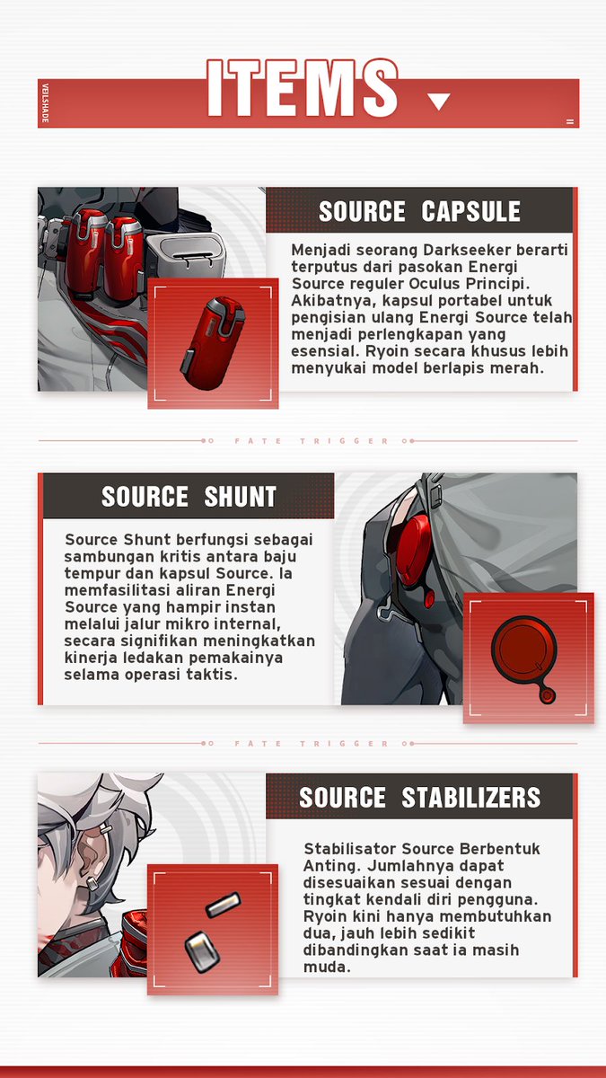 FateTrigger_ID's tweet photo. ✨ Pengungkapan Barang-Barang Ryoin: Sebuah Sekilas tentang Asal-Usulnya

Si Pencari Kegelapan yang gemar warna merah darah, mengendalikan kekuatannya melalui keheningan penyamaran dan kegembiraan berburu.

Setiap item menandai bagian dari masa lalu Ryoin di #FateTrigger.

👇 Wishlist sekarang:
https://t.co/kisbvKTvcp
#Awakeners #Ryoin