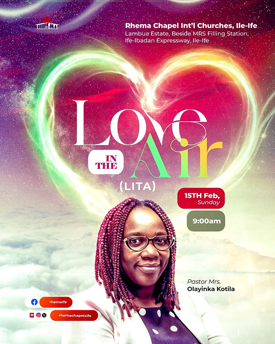 Love is more than a feeling — it’s a way of life. ❤️✨

This Sunday, we gather to explore Love in the Air (LITA) — a refreshing, spirit-filled encounter that will renew hearts, heal relationships, and realign us with God’s perfect love.

🗓 15th February | Sunday
⏰ 9:00am

❤️