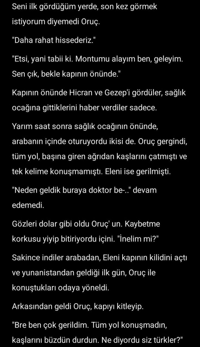 hazır mutluyuz, şöyle bir şey salıyorum. Baktım ortiler başaramıyor kolları sıvadım. 

Karşınızda, eleninin sırrı öğrenme sahnesini ben yazsaydım nasıl yazardım.

Flood olarak döşeyeceğim sığmayacak xmdösns.
(Krimata ile okumanız önerilir)