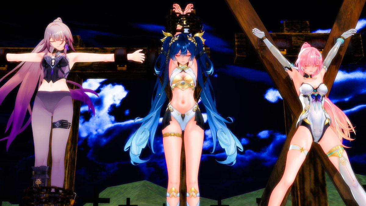 wadafuq18's tweet photo. Restraining Madam Herta on the crux commissa, Iuno on the crux simplex, and Aemeath on the crux decussata. #pixiv #ヒロピン #磔 #crucifixion 
https://t.co/mOpRVhDdOF https://t.co/X63F7WMvph
