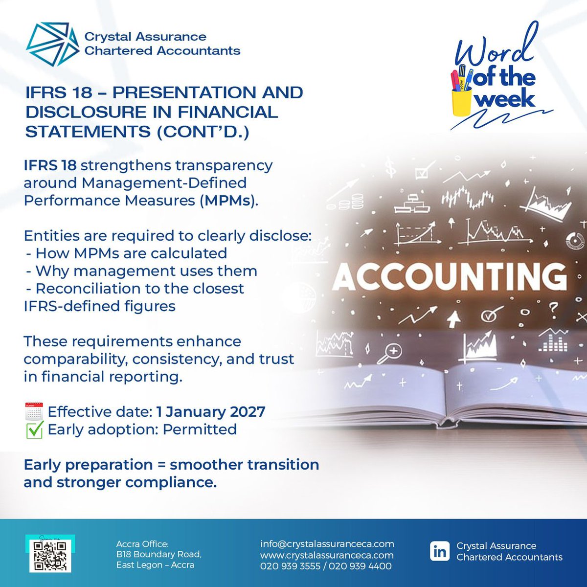 crystalaca_'s tweet photo. IFRS 18 strengthens transparency around Management-Defined Performance Measures (MPMs).

Early preparation is equal to smoother transition and stronger compliance.

#crystalassuranceca #ifrs18 #audit #accounting https://t.co/S8GnJjN141
