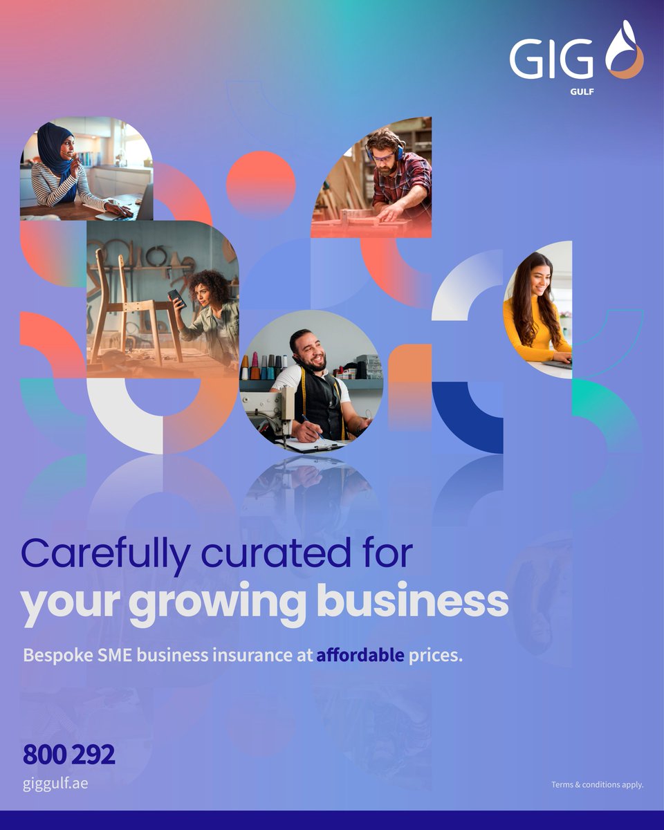 giggulf's tweet image. Protect your growing business with carefully curated, bespoke SME insurance solutions designed to meet your evolving needs—at affordable prices.
Visit giggulf.ae or call 800 292.
#GIGGULF #SMEInsurance #HealthInsurance #SME #BusinessInsurance #GrowingBusiness