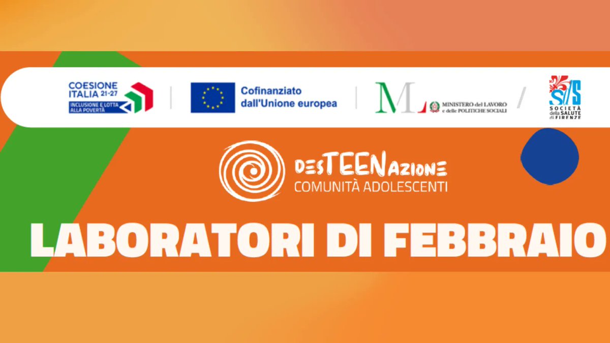 comunefi's tweet photo. 📌Laboratori adolescenti Firenze: programma febbraio 2026
Al via le attività gratuite di DesTEENazione al Centro San Donato (Q5) per ragazzi dagli 11 ai 21 anni.
👉Pre-iscrizioni: deesteenazione.firenze@gmail.com
#Firenze #Adolescenti #Sociale #Formazione #Quartiere5 https://t.co/fX8DDzv0q0