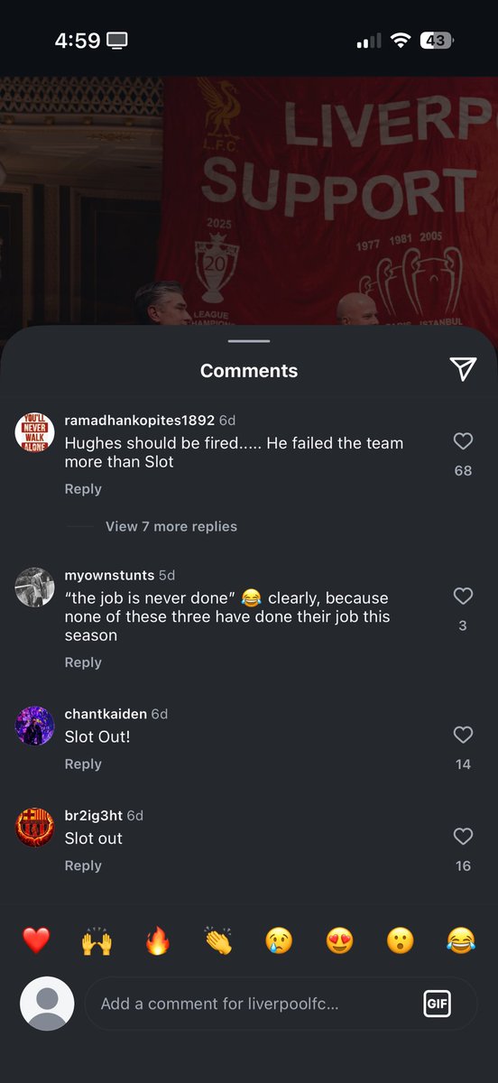FreedomHK12's tweet photo. @LFC How pathetic and hopeless when Liverpool fans are full of Slot out comments yet still being ignored by Liverpool and FSG management. Hughs, Edwards and @John_W_Henry pls leave the team if u are not acting upon the club's poor performance. https://t.co/Ci1TfoDl6E