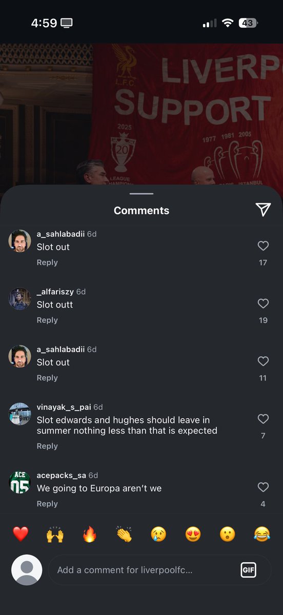 FreedomHK12's tweet photo. @LFC How pathetic and hopeless when Liverpool fans are full of Slot out comments yet still being ignored by Liverpool and FSG management. Hughs, Edwards and @John_W_Henry pls leave the team if u are not acting upon the club's poor performance. https://t.co/Ci1TfoDl6E