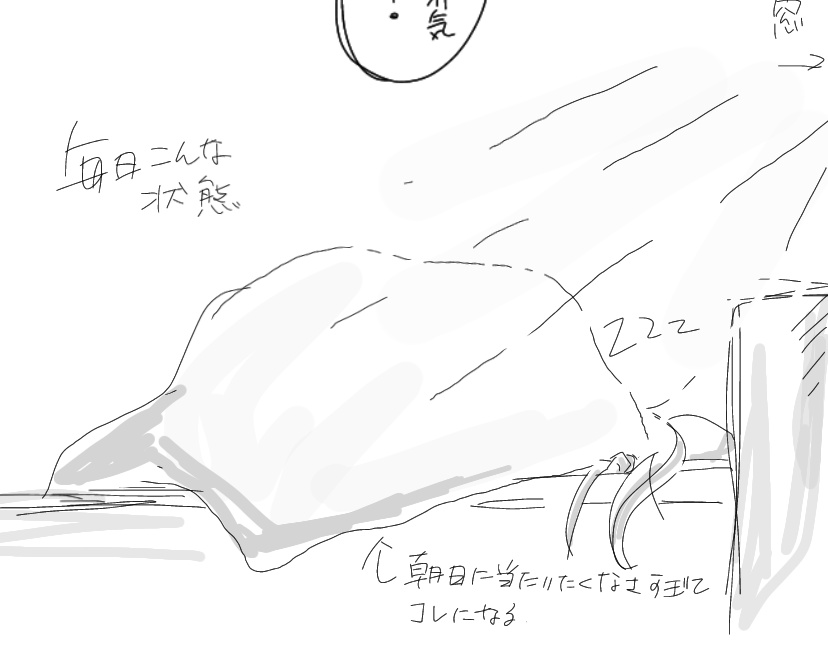 ニジーくん有り得ないくらい寝起き悪かったら可愛いなというらくがき