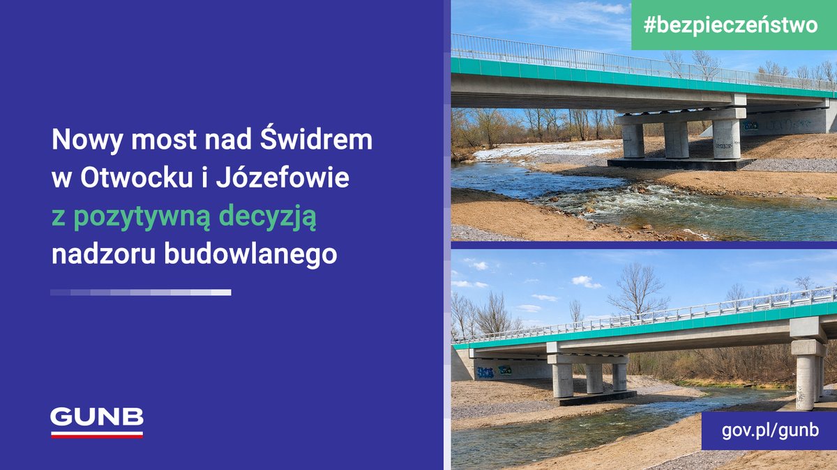 GUNB_Urzad's tweet photo. Mazowiecki #WINB wydał decyzję o pozwoleniu na użytkowanie nowego mostu nad Świdrem w powiecie otwockim.Obiekt zastąpił wyeksploatowaną konstrukcję i usprawnił ruch na kluczowej trasie komunikacyjnej w regionie. Most jest integralną częścią modernizacji drogi wojewódzkiej nr 801. https://t.co/jJODSlC6vI