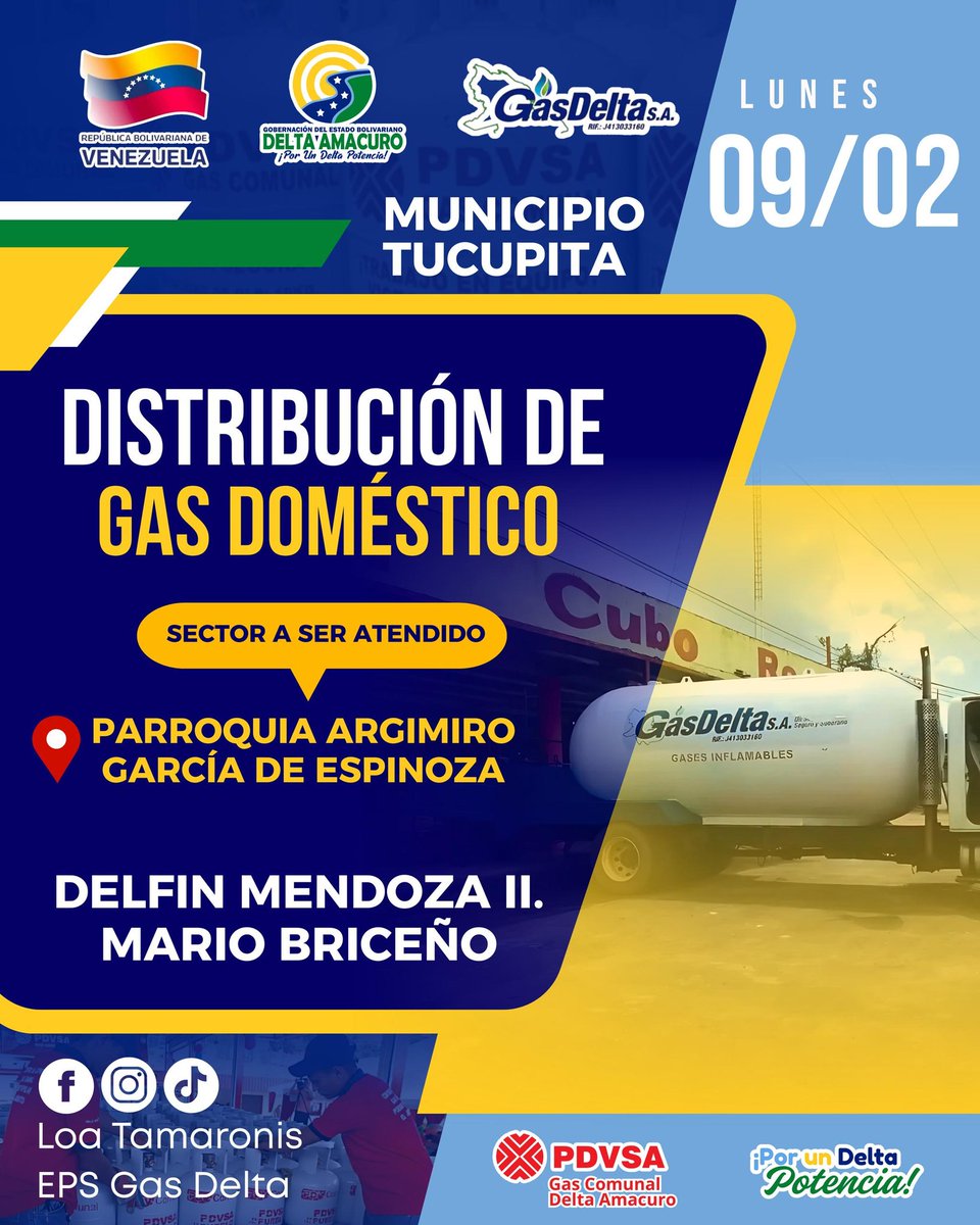 riotucupita's tweet photo. Venta de GAS Para hoy #Lunes 9 de #Febrero 2026
 *Parroquia:*

*Argimiro García de Espinoza*

Estamos siempre en vivo https://t.co/WObhlnjt6p contacto WhatsApp: +584263971510 https://t.co/C7RLk6M1qj
