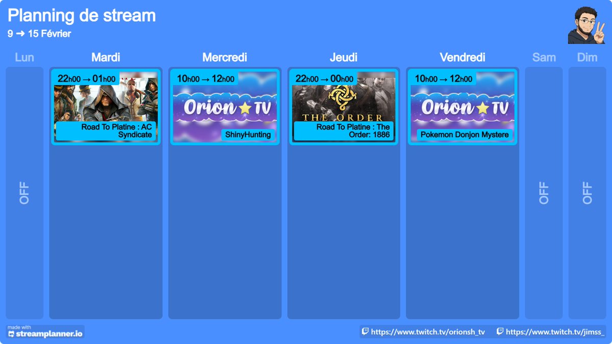 Planning de la semaine !