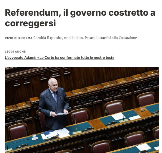 VOGLIONO COMANDARE NON GOVERNARE.
Corretto il quesito del referendum. Adesso si dice che gli articoli modificati sono della Costituzione.
Galeazzo Bignami insulta due alti magistrati della Cassazione. 

ilmanifesto.it/referendum-il-…